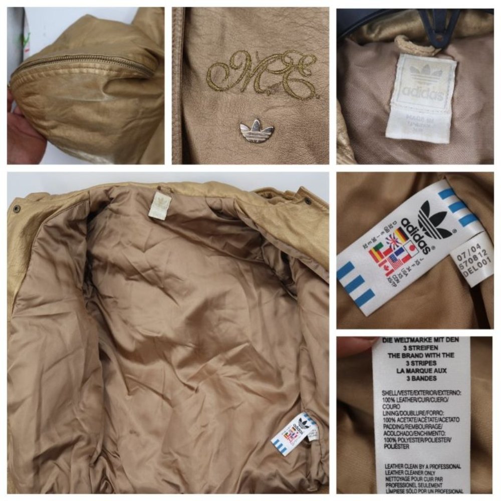 adidas women's size XS leather snap button closure jacket hooded gold trefoil - Picture 8 of 15